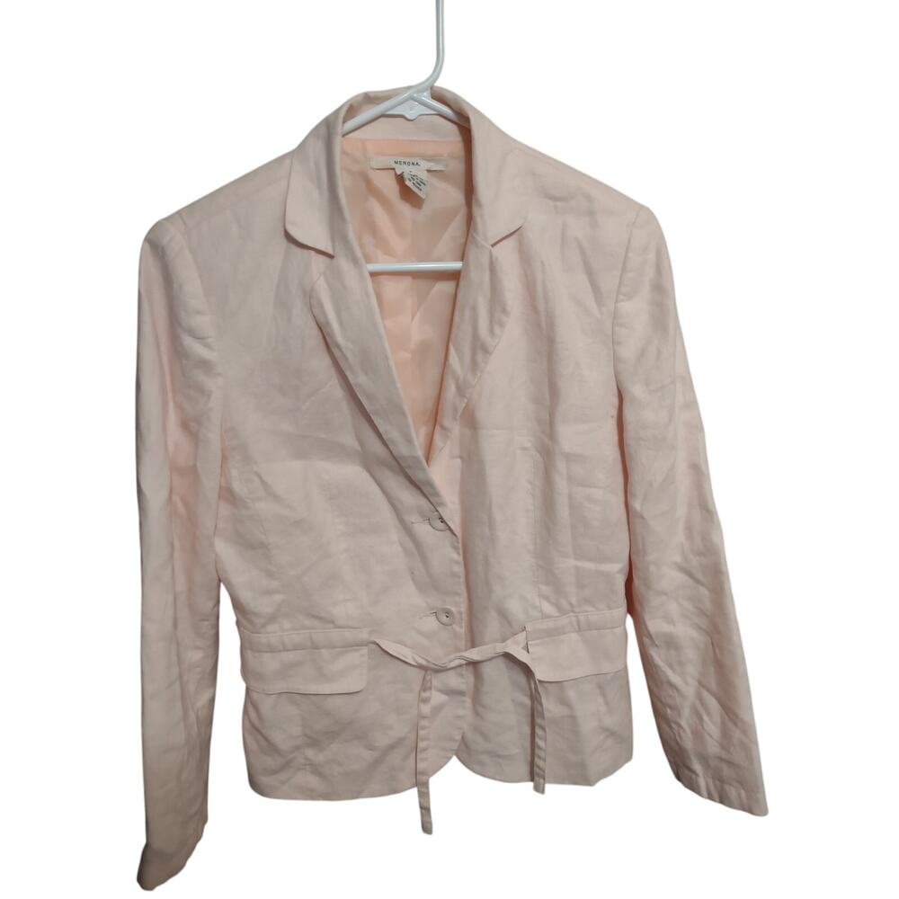 Merona 100 Percent‎ Linen Powder Pink Blazer S Preppy Casual Lightweight Basic
